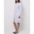 Blanc et bleu rayé brodé col robe de coton Fabrication en gros Fashion femmes vêtements (TA4075D)